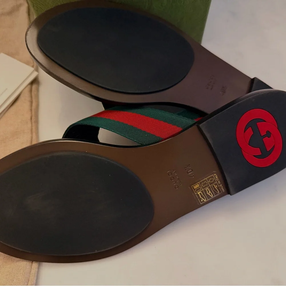 NIB Gucci GG Web-Strip Thong Sandals with Green-Red Strap & Mixes GG Metals - Picture 4 of 6